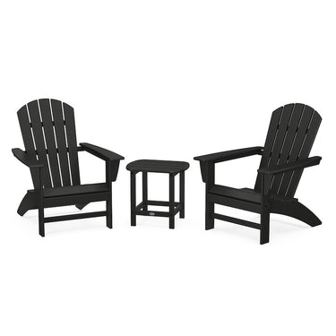 POLYWOOD Nautical 3-Piece Adirondack Set w/ South Beach 18-Inch Side Table - Black